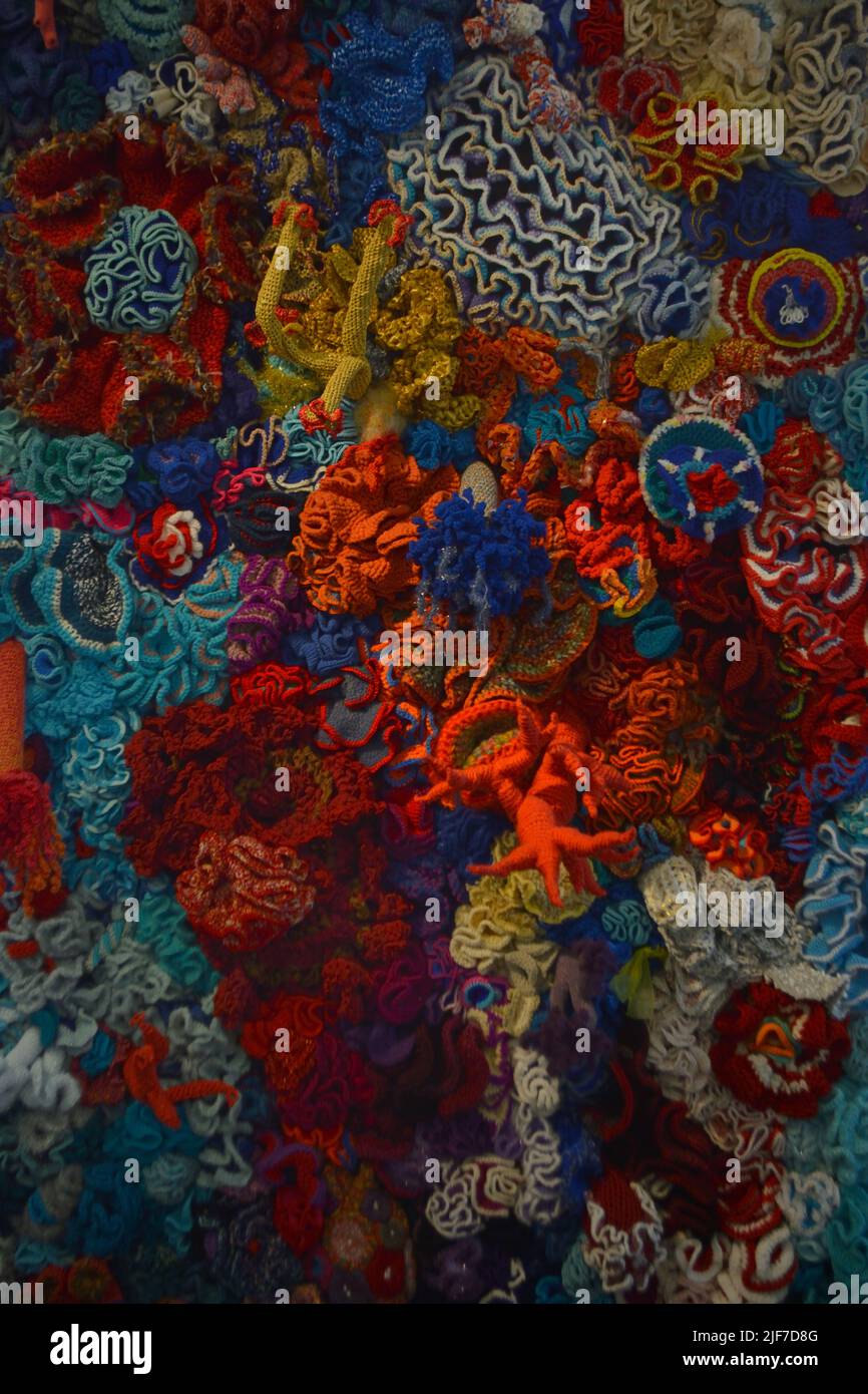 Crocheted patterns in forms of Corals in various colours Stock Photo