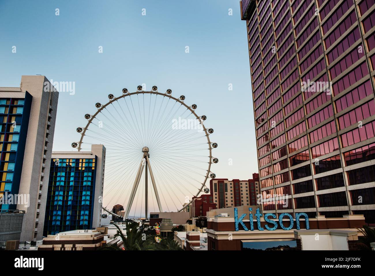 The Las Vegas Ferris wheel surrounded by shops and hotels, Las Vegas Strip, Las Vegas Nevada Stock Photo