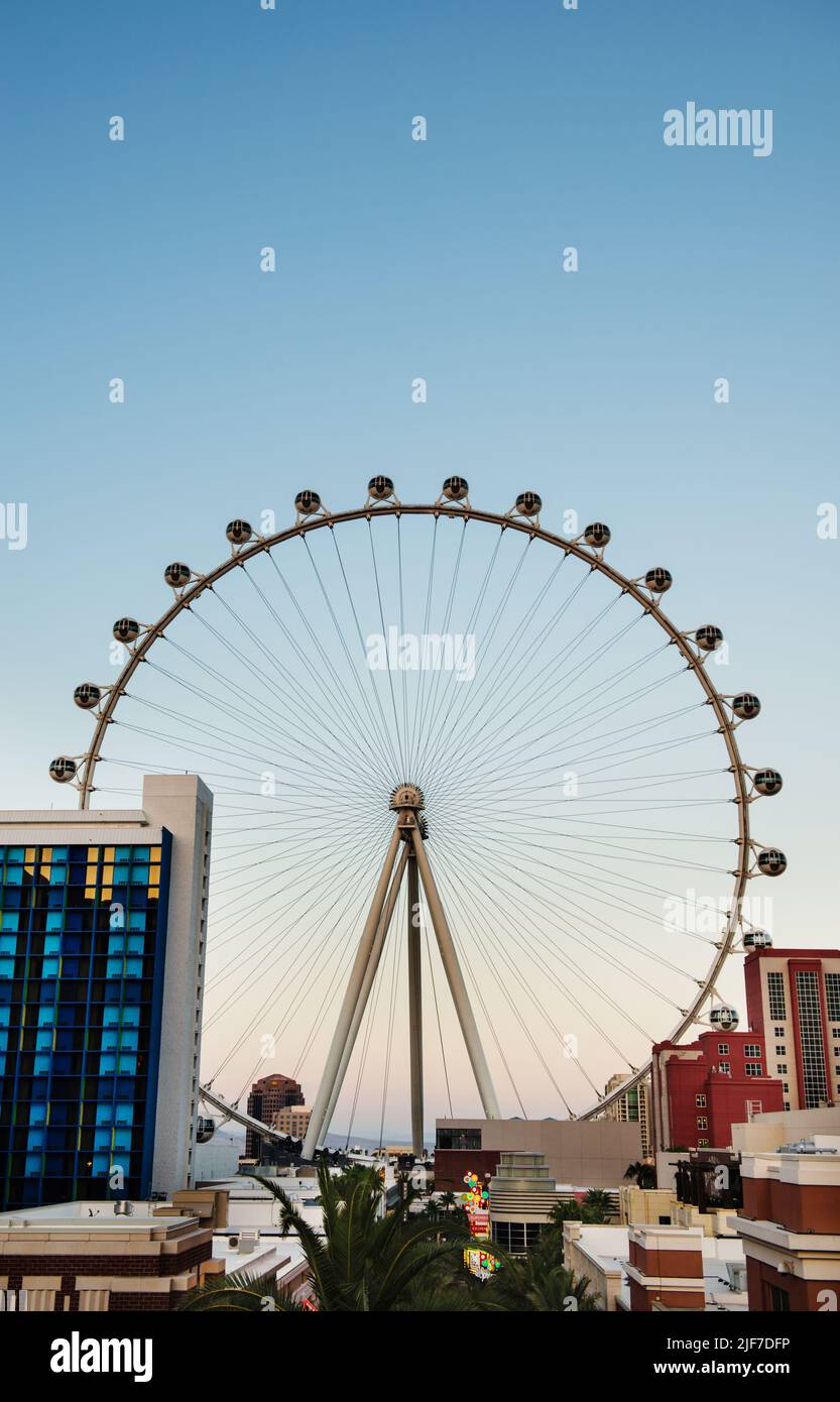 The Las Vegas Ferris wheel surrounded by shops and hotels, Las Vegas