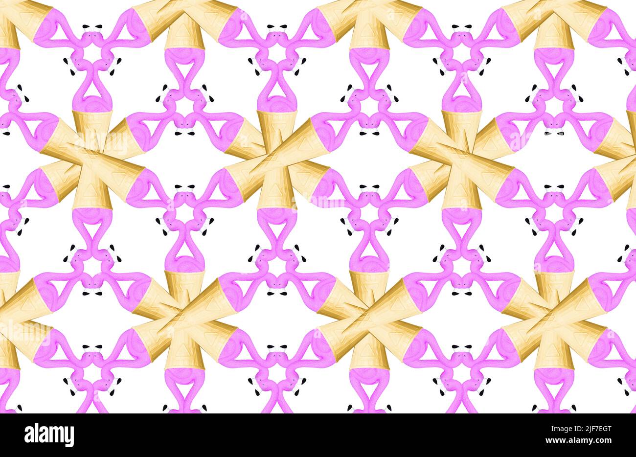 Kaleidoscope style psychedelic summer background. Flamingo bird ice