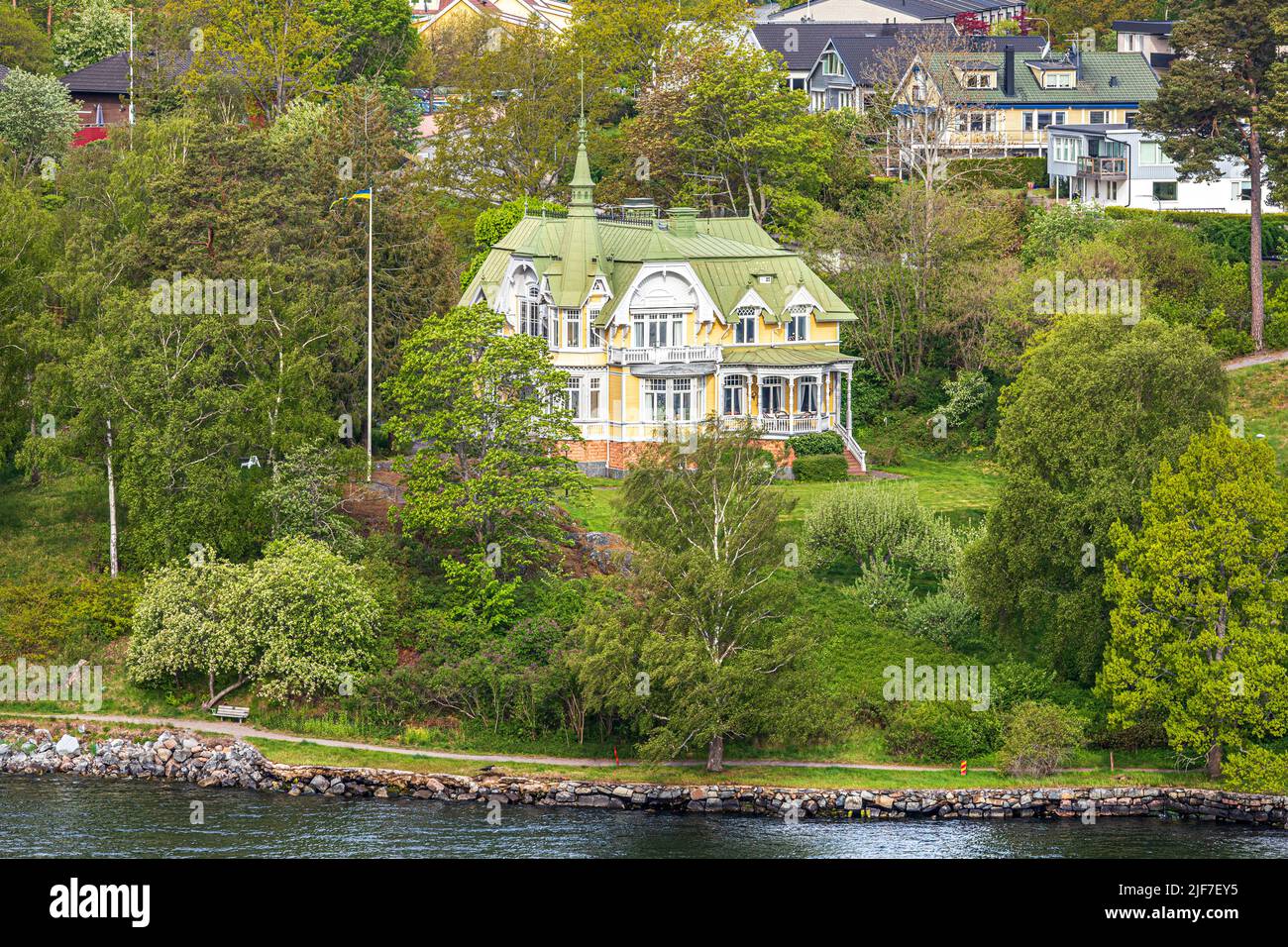 Waterside properties on one of the many islands of the Stockholm
