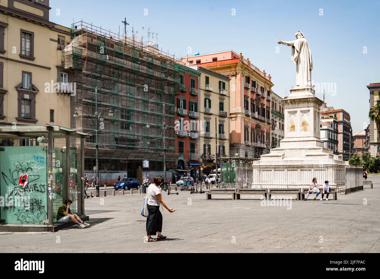 Piazza Dante is a large public square in Naples, Italy, named after the poet Dante Alighieri. The square is dominated by a 19th-century statue of the Stock Photo
