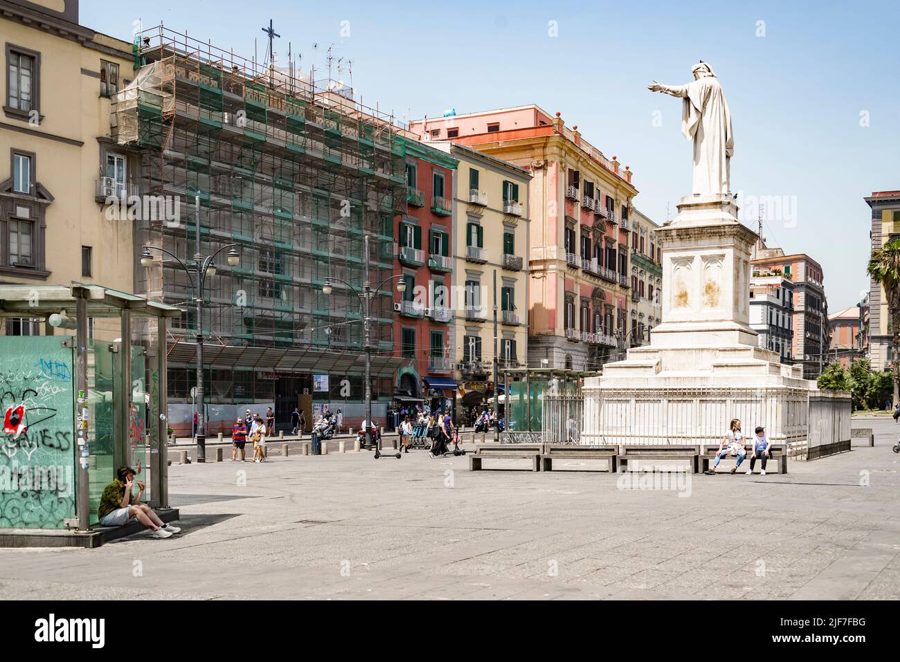 Piazza Dante is a large public square in Naples, Italy, named after the poet Dante Alighieri. The square is dominated by a 19th-century statue of the Stock Photo