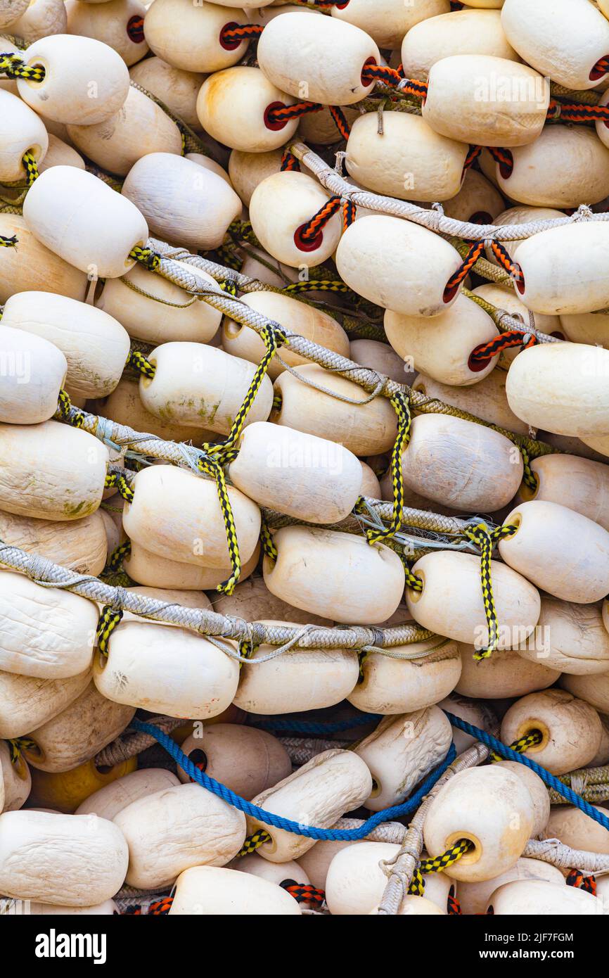 Fish net floats stored during the off season in Steveston British Columbia Canada Stock Photo