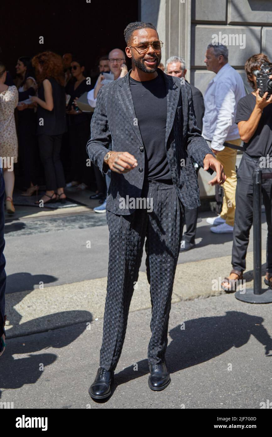MILAN, ITALY - JUNE 20, 2022: D'Angelo Russell before Giorgio Armani fashion show, Milan Fashion Week street style Stock Photo