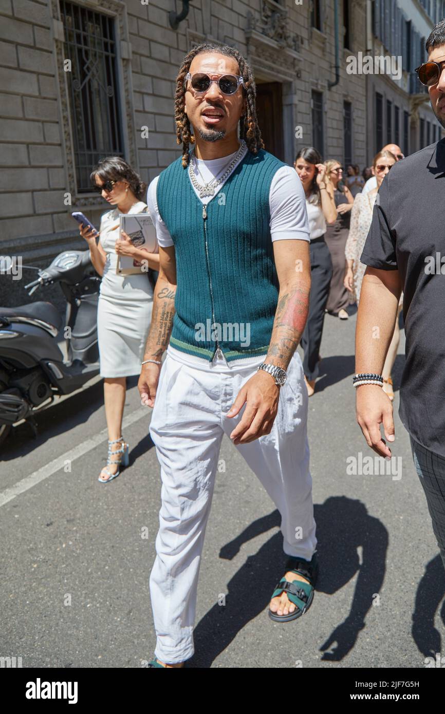 MILAN, ITALY - JUNE 20, 2022: Cole Anthony before Giorgio Armani fashion show, Milan Fashion Week street style Stock Photo