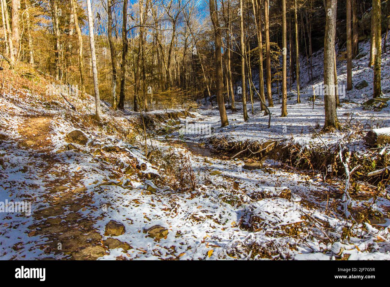 Hemlock Cliffs in Autumn after a light snow, Indiana Stock Photo - Alamy