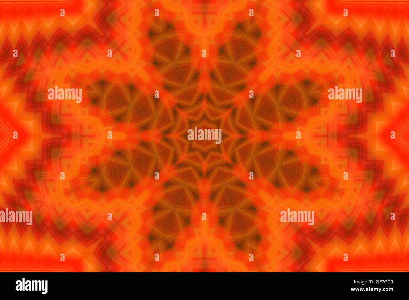 Digital Art, 3D illustration, abstract orange geometric kaleidoscope pattern Stock Photo