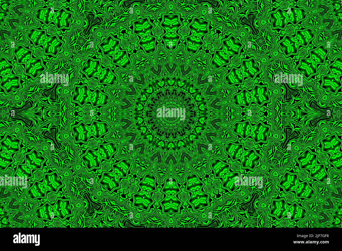 Digital art, 3d illustration. Abstract green and black kaleidoscope, geometric symmetrical background Stock Photo