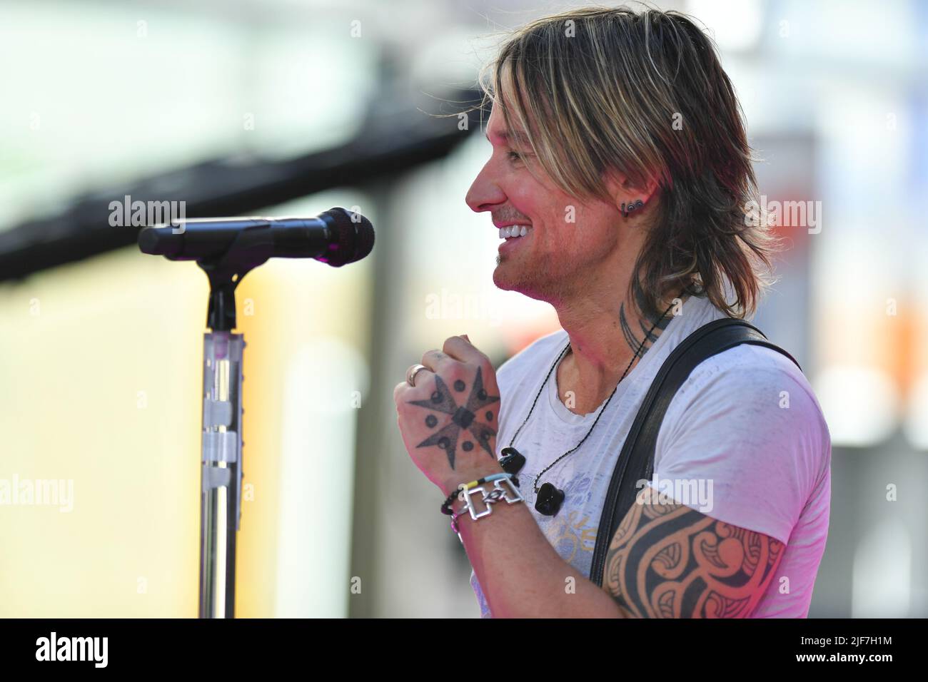 Keith Urban performs on NBC's "Today" at Rockefeller Plaza on June 30, 2022 in New York City. Stock Photo