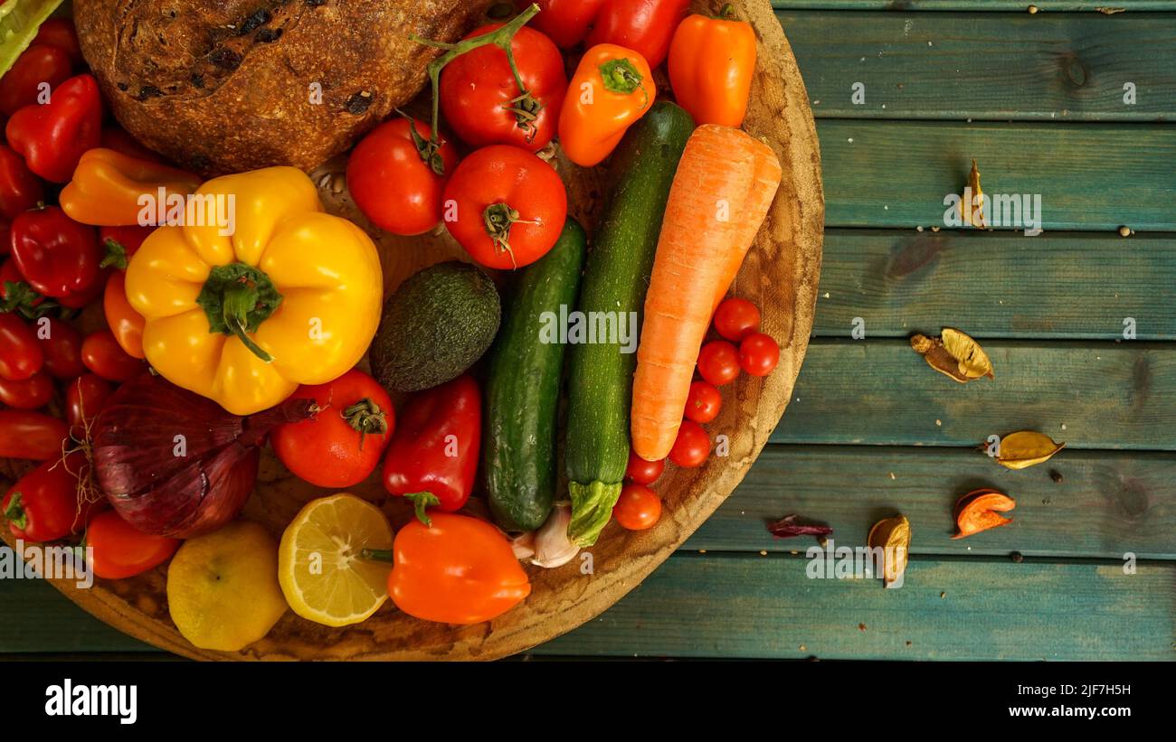 vegetables with fresh organic fruits and vegetable food. healthy diet