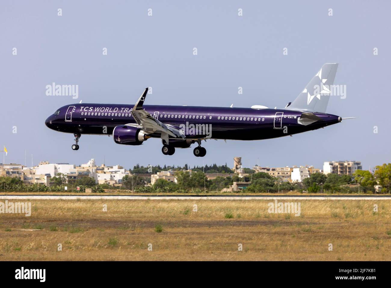 TCS World Travel (Titan Airways) Airbus A321-253NX (REG: G-XATW) freshly painted in new colour scheme. Stock Photo