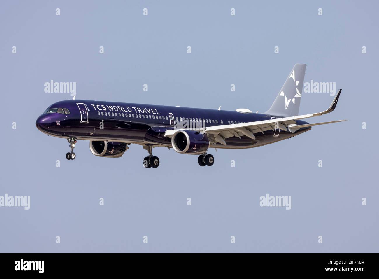 TCS World Travel (Titan Airways) Airbus A321-253NX (REG: G-XATW) freshly painted in new colour scheme. Stock Photo