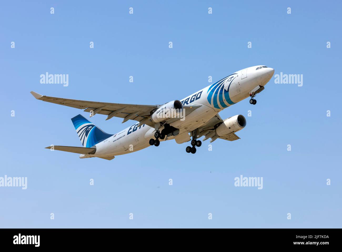 EgyptAir Cargo Airbus A330-243(P2F) (REG: SU-GCJ) taking off from runway 13. Stock Photo