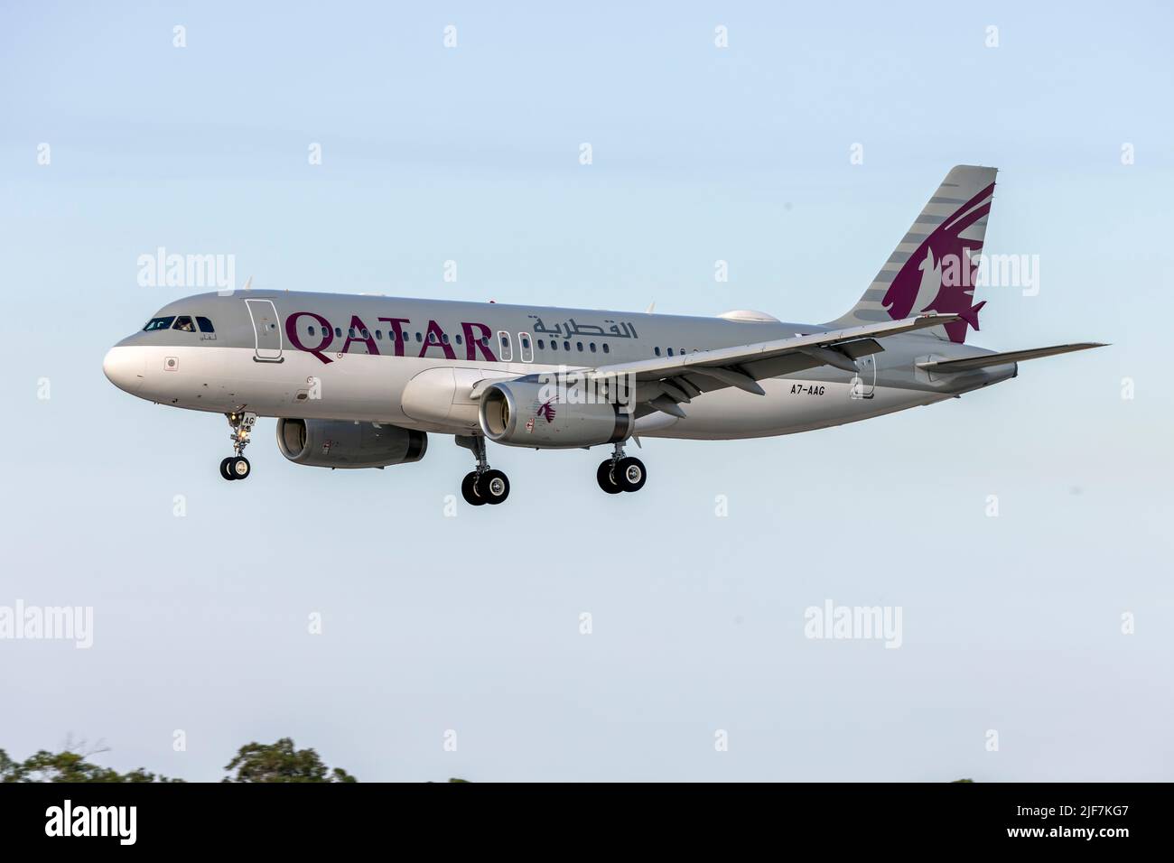 Qatar Airways (Qatar Amiri Flight) Airbus A320-232 (REG: A7-AAG) arriving runway 31. Stock Photo