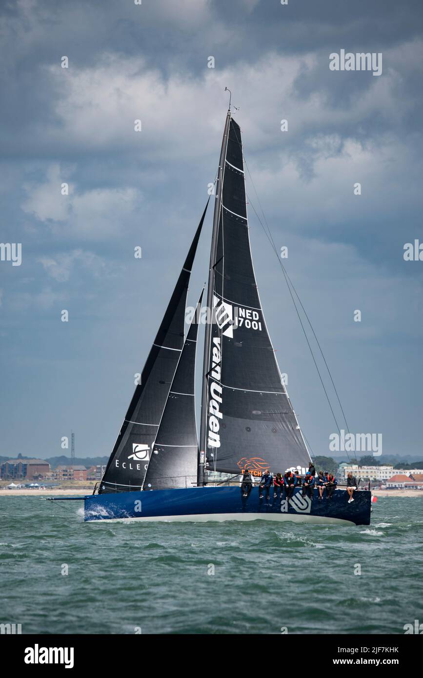 Sleek looking Ker 46 racing yacht Van Uden on her way to a creditable 8th in her class at the Isle of Wight Sailing Club Round The Island race Stock Photo