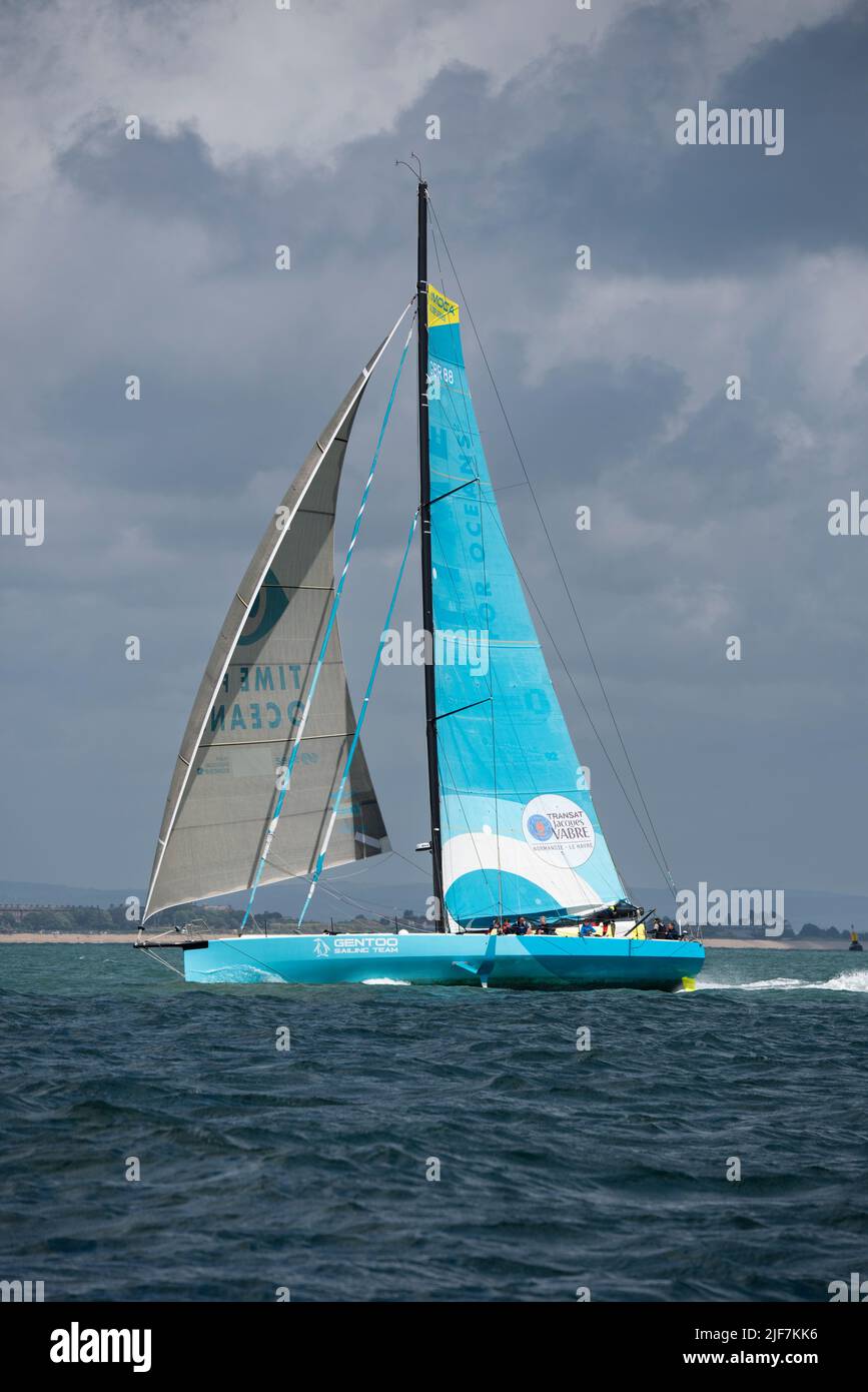 GBR88 a smart blue 60' racing yacht competes in the Isle of Wight Sailing Club Round The Island Race Stock Photo