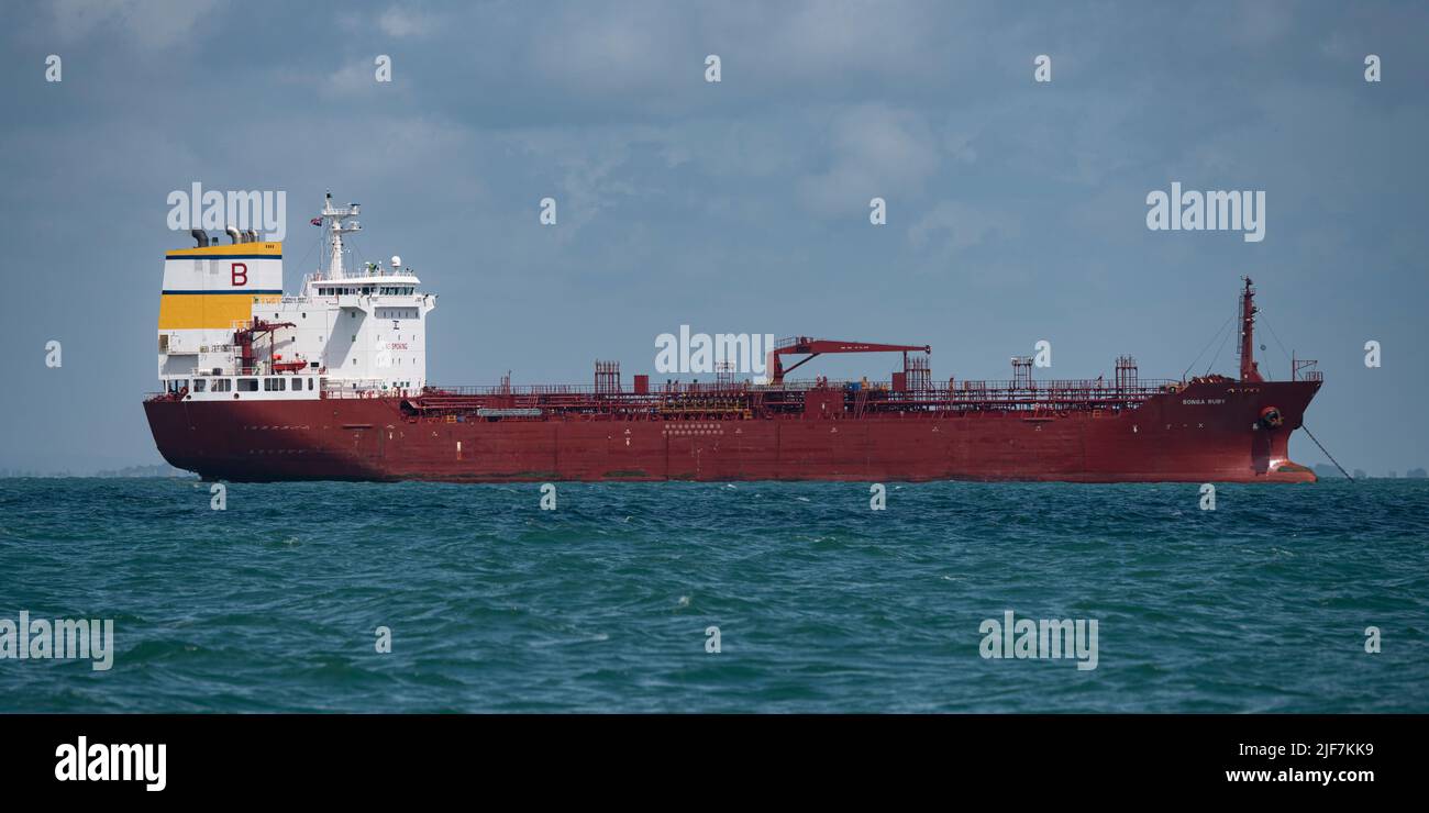 Oil Tanker Songa Ruby moored in the Solent in Southern England Stock Photo