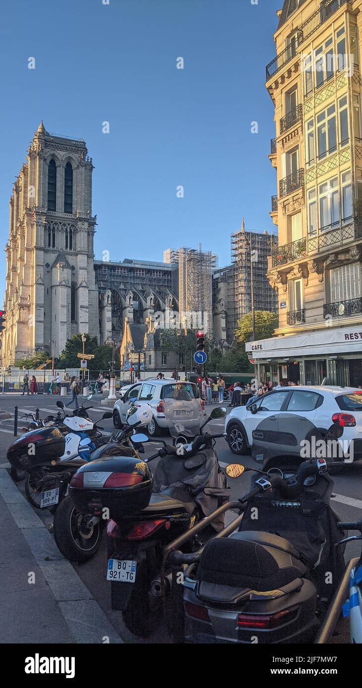 Street view of Notre Dame de Paris under construction Stock Photo Alamy