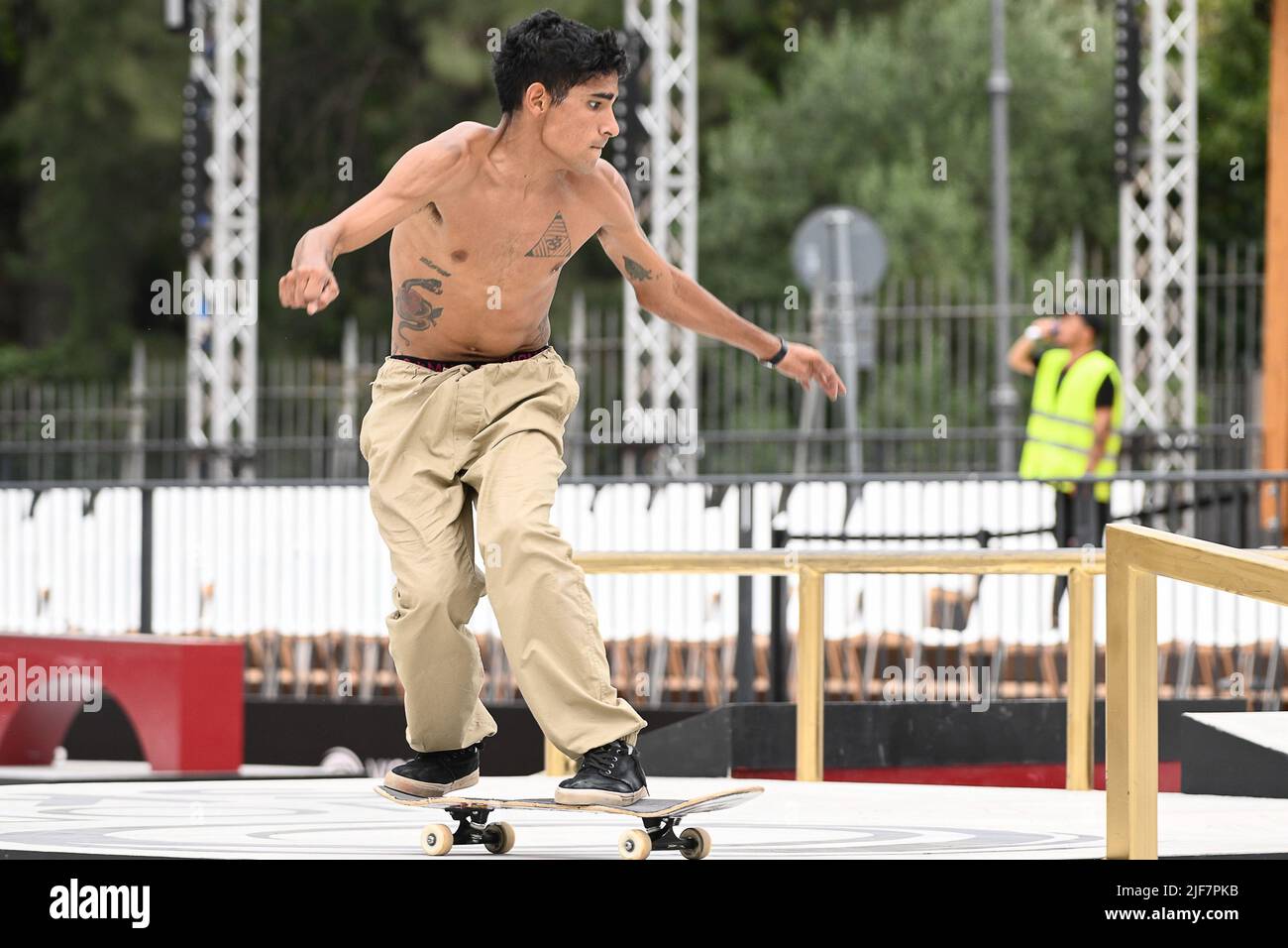 Rome, Italy. 28th June, 2022. athletes practice the course during Street Roma, Italia, at the Colle Oppio Skate Park, 28 Jun (Photo by AllShotLive/Sipa USA) Credit: Sipa USA/Alamy Live News
