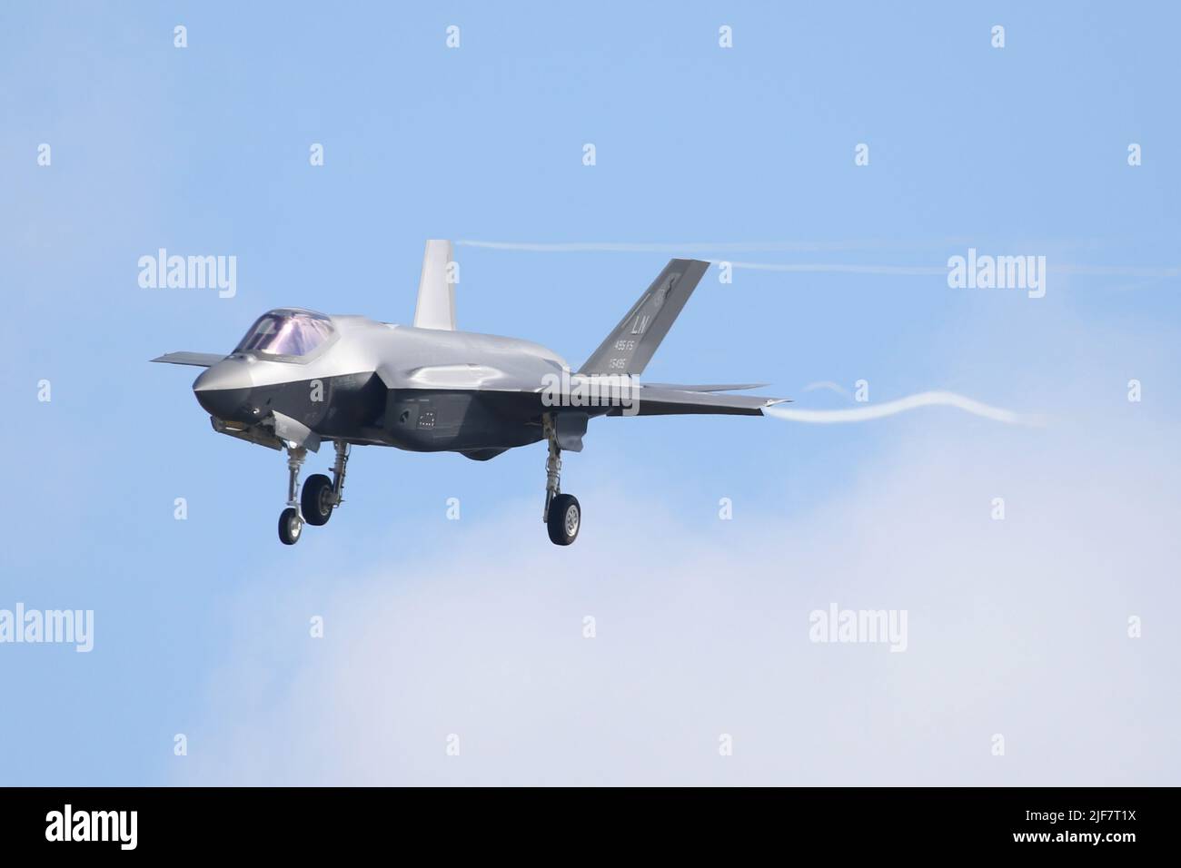 Newly delivered F-35A Lightning II's from the 495th Fighter Squadron landing at RAF Lakenheath. Stock Photo