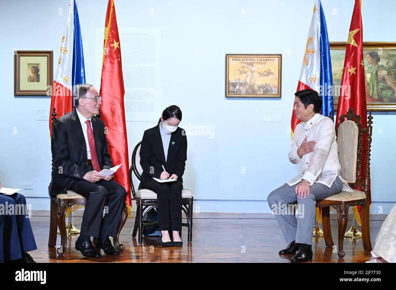 Manila, Philippines. 30th June, 2022. Chinese Vice President Wang Qishan meets with Philippine President Ferdinand Romualdez Marcos in Manila, the Philippines, June 30, 2022. As Chinese President Xi Jinping's special representative, Wang attended the Philippine presidential inauguration of Ferdinand Romualdez Marcos on Thursday at the invitation of the government of the Philippines. Credit: Zhang Ling/Xinhua/Alamy Live News Stock Photo