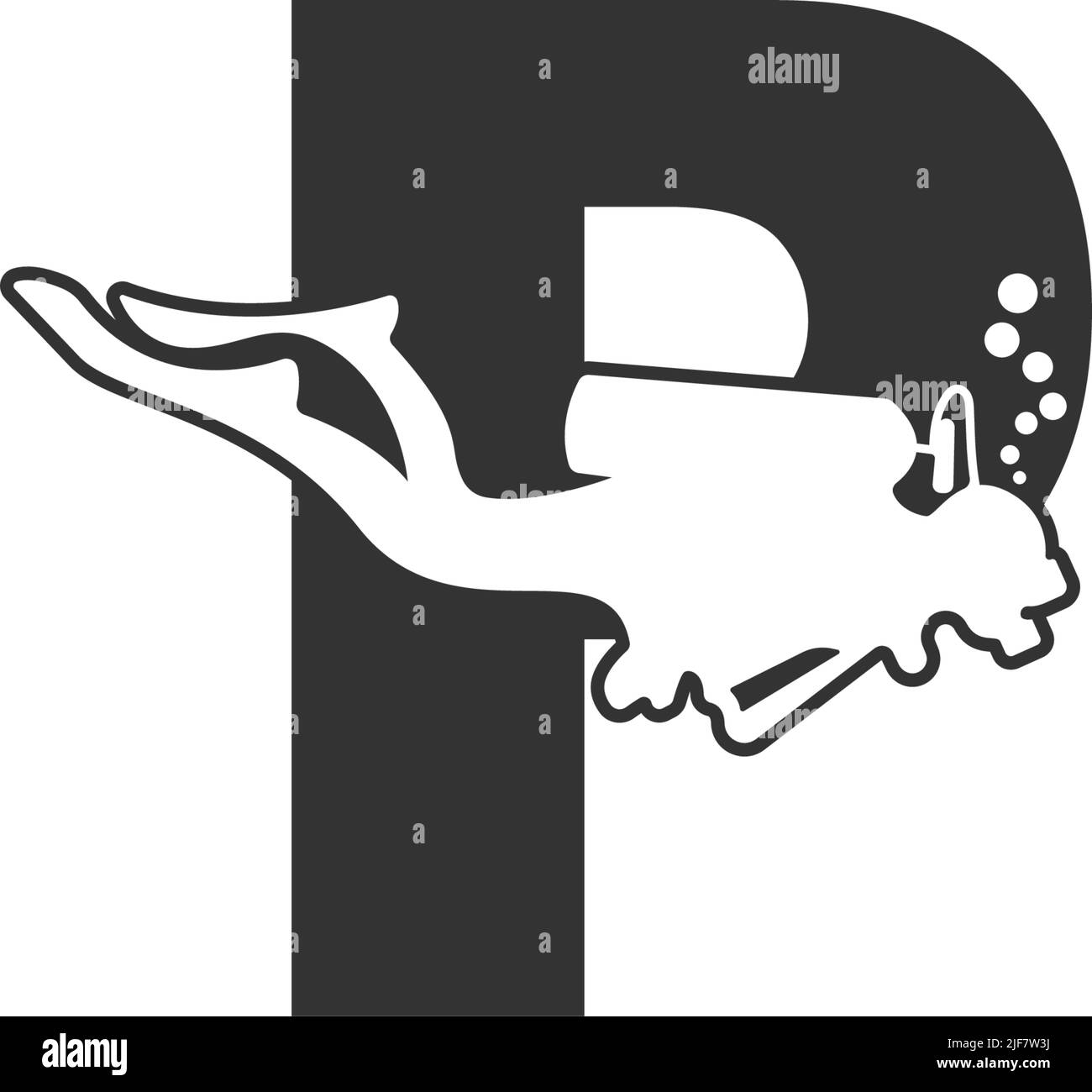 Letter P and someone scuba, diving icon illustration template Stock ...