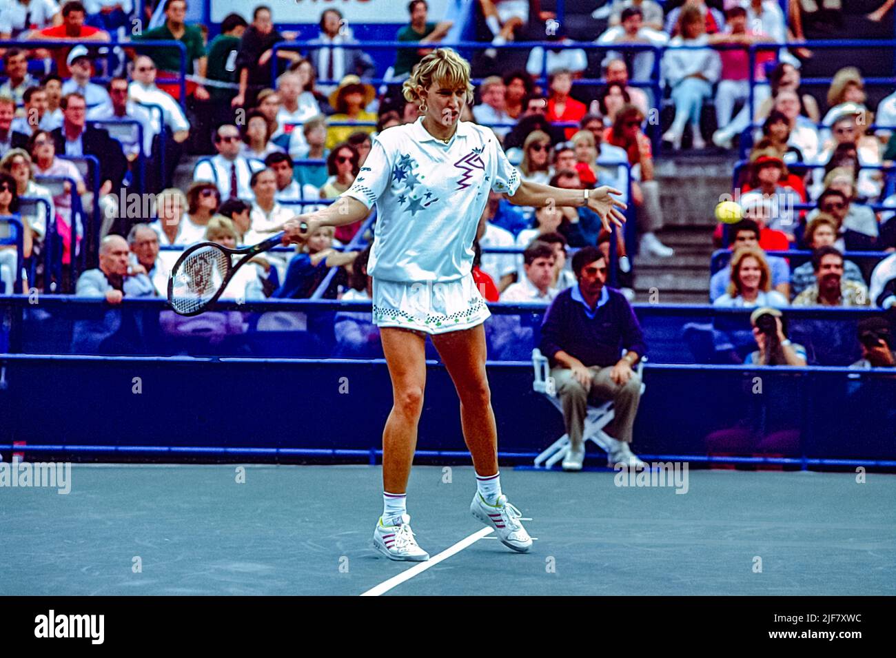 Steffi Graf (GER) competing at the 1987 US Open Tennis. Stock Photo