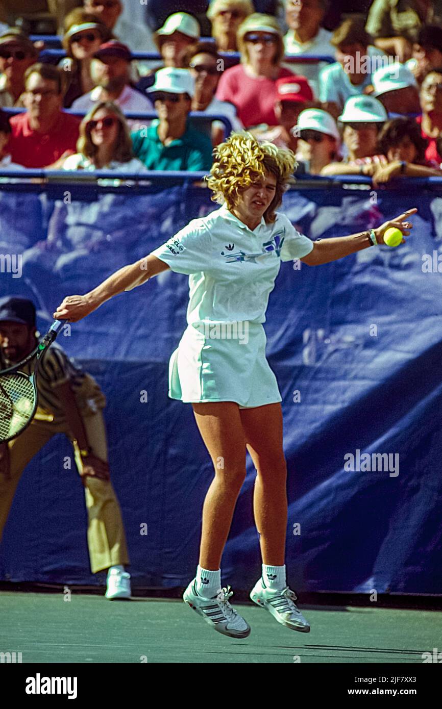 Steffi Graf (GER) competing at the 1986 US Open Tennis. Stock Photo