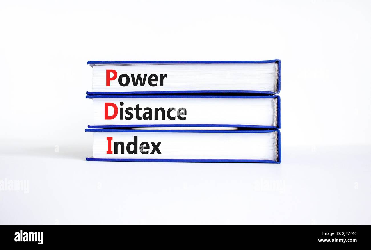 PDI power distance index symbol. Concept words PDI power distance index on books on a beautiful white background. Business PDI power distance index co Stock Photo