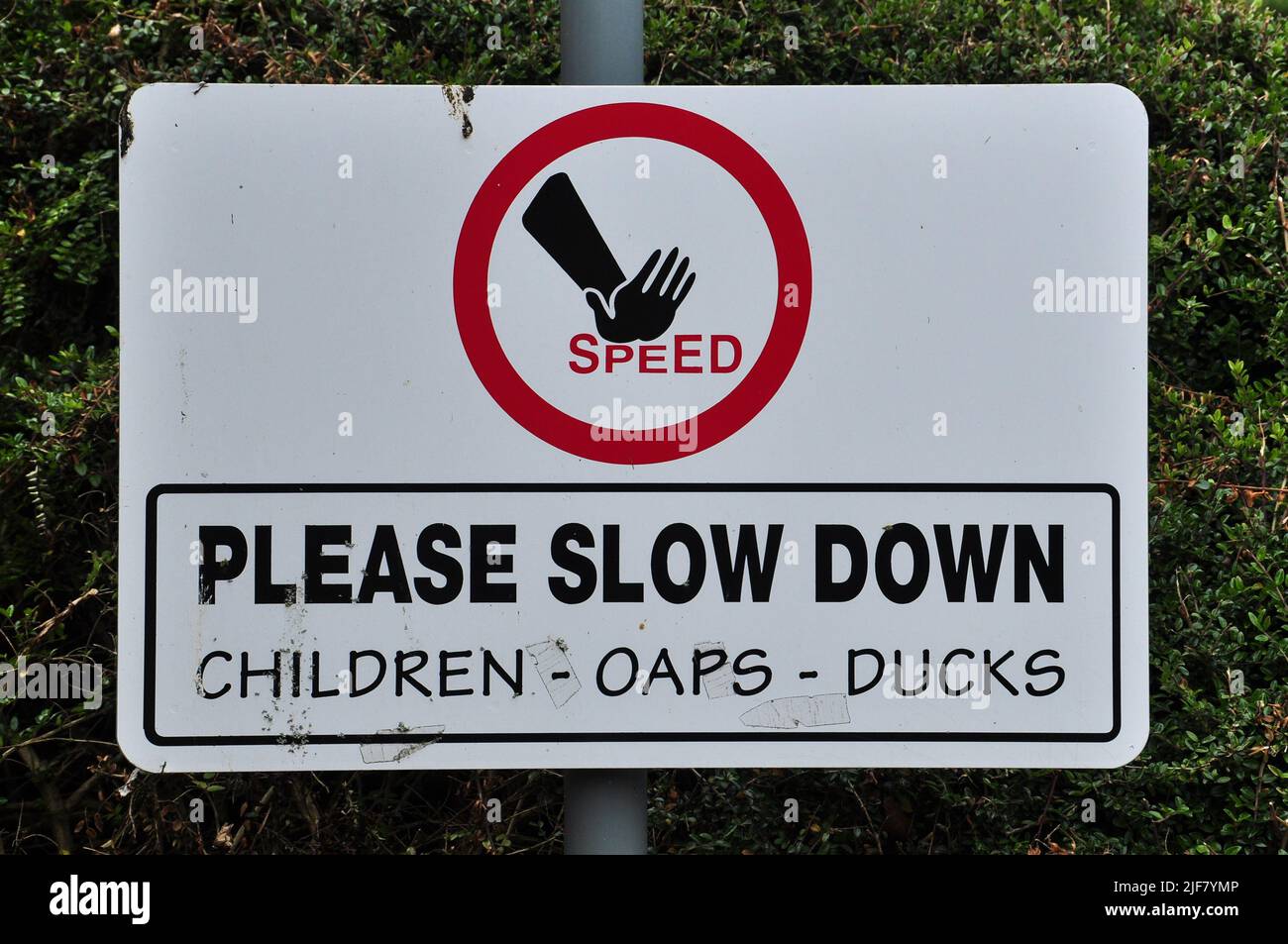 Unusual 'slow down' road sign, Old Hunstanton, Norfolk, England, UK Stock Photo