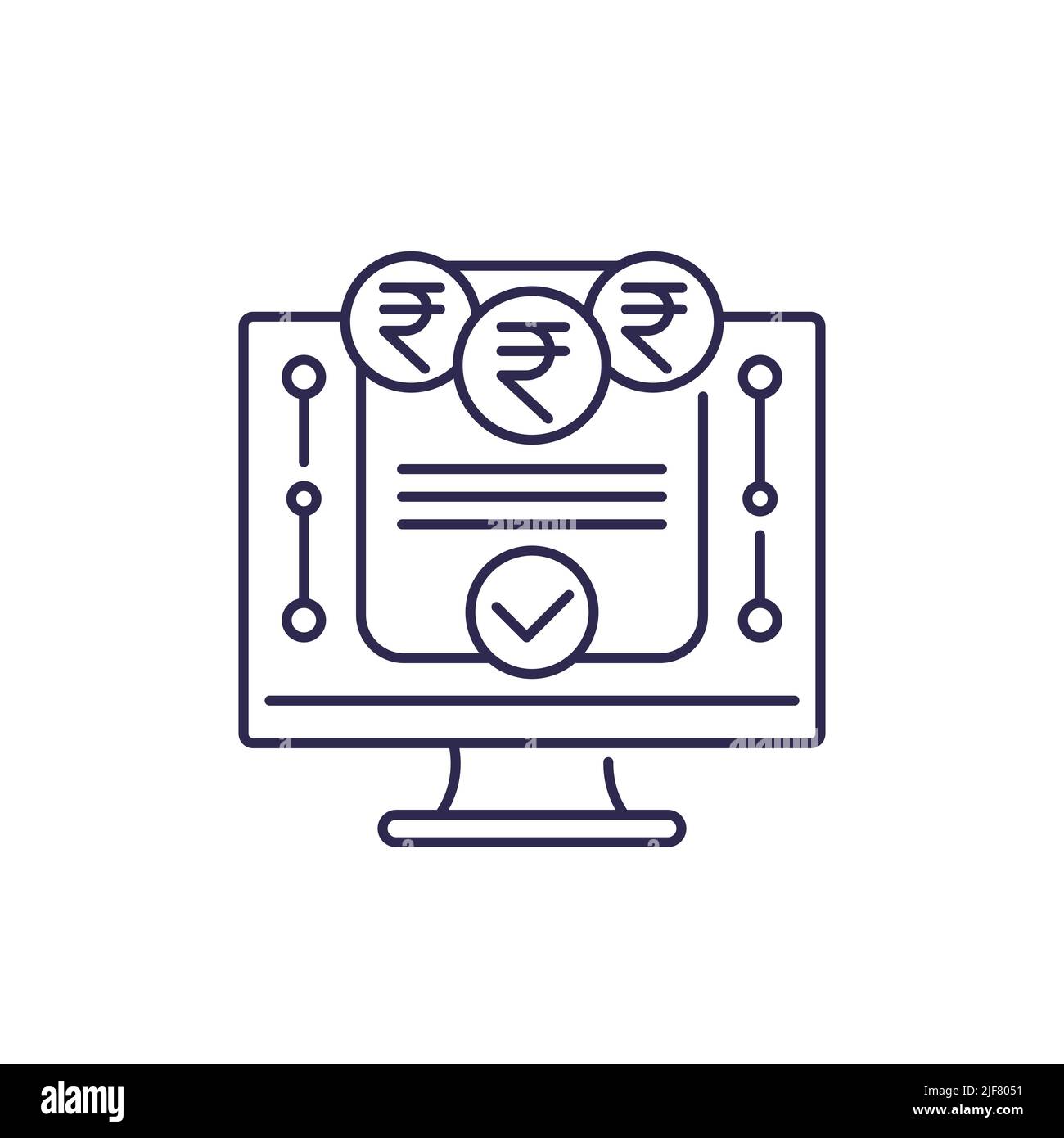 Online invoice line icon with indian rupee Stock Vector