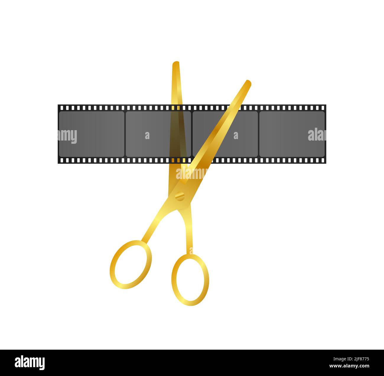 Cutting film shot. Scissors and film strip as video editing. Vector