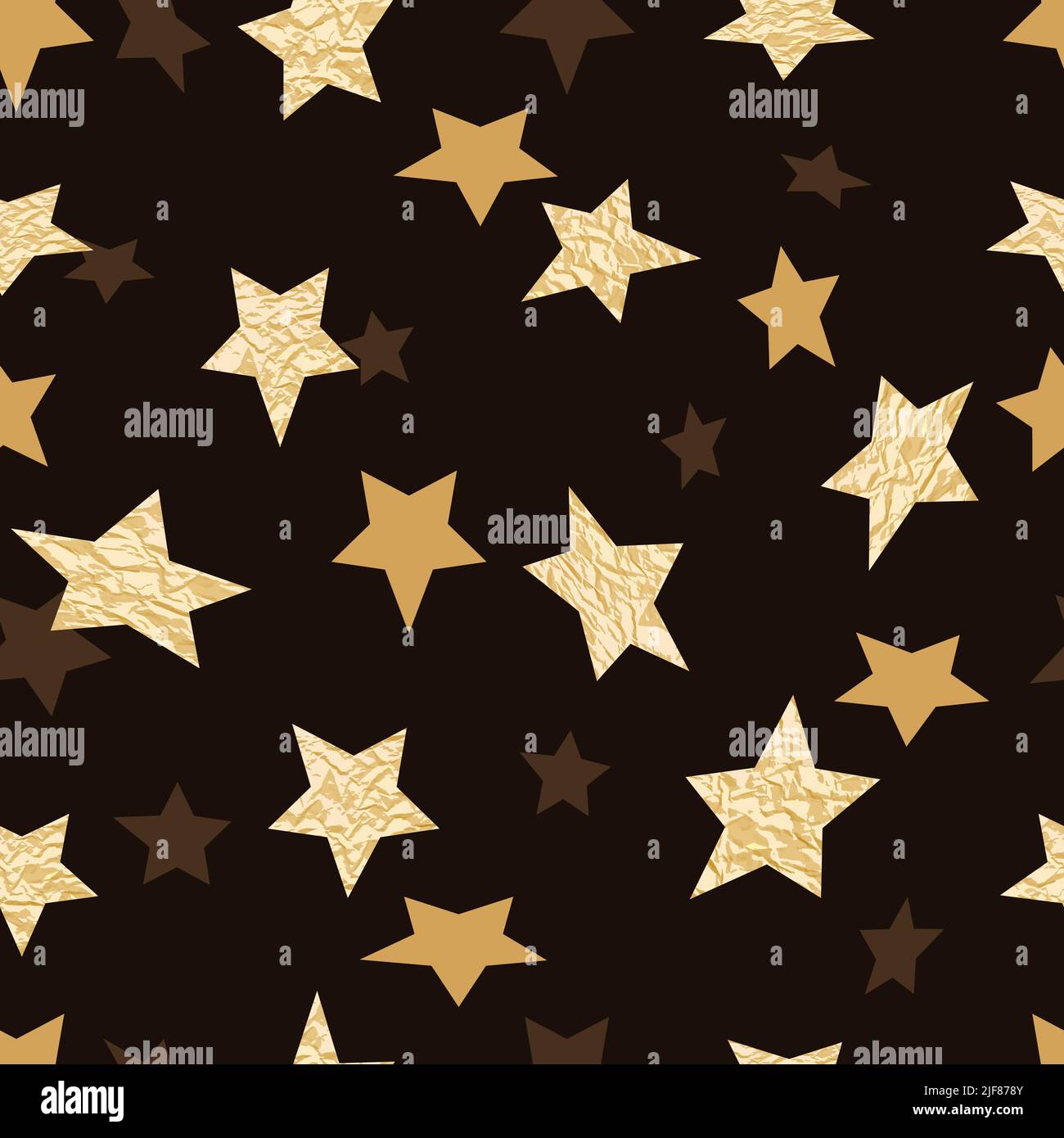 Golden glittering stars seamless pattern. Vector sparkling night sky ...