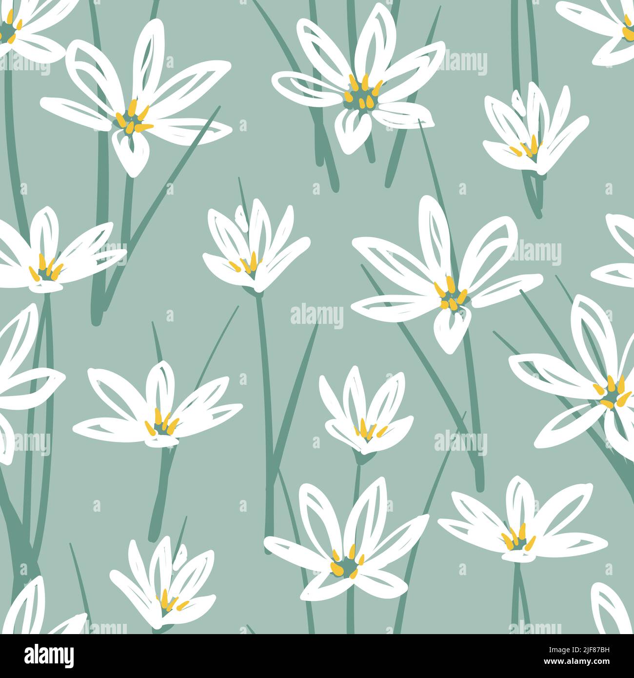 Seamless floral pattern with hand drawn white flowers. Vector background Stock Vector
