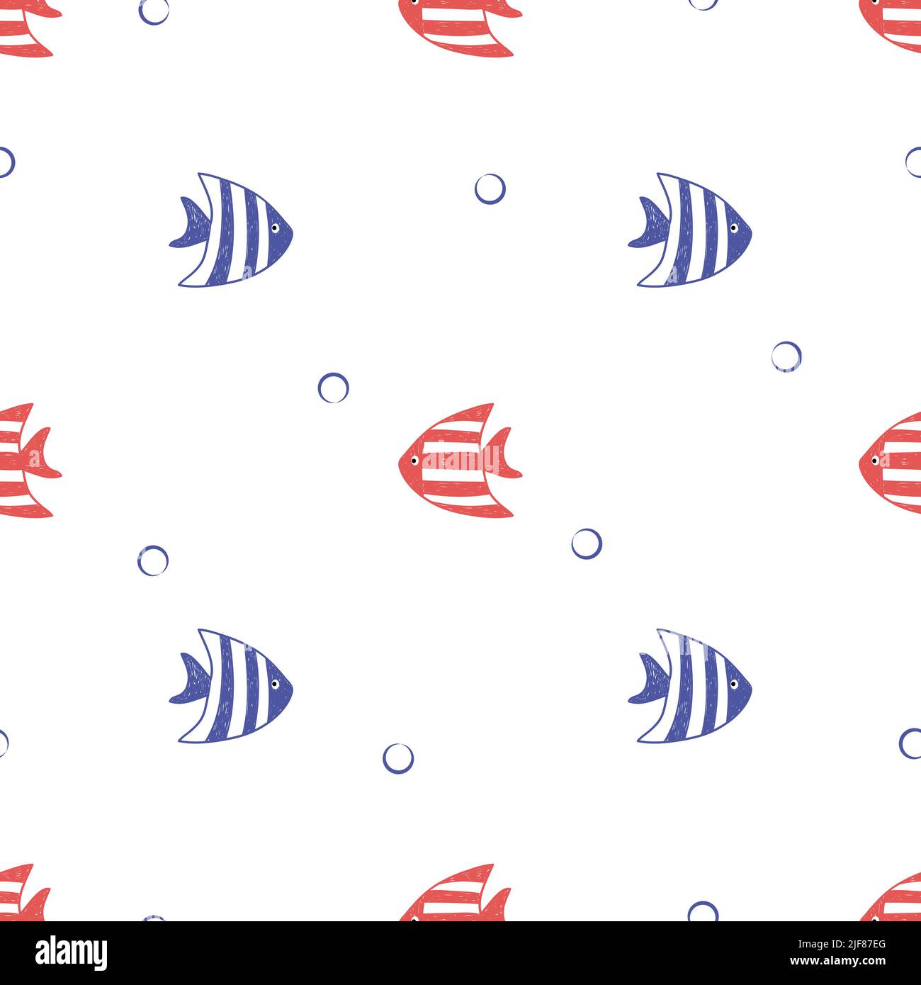 Seamless vector hand drawn fish pattern in red and blue colors Stock Vector Image & Art Alamy