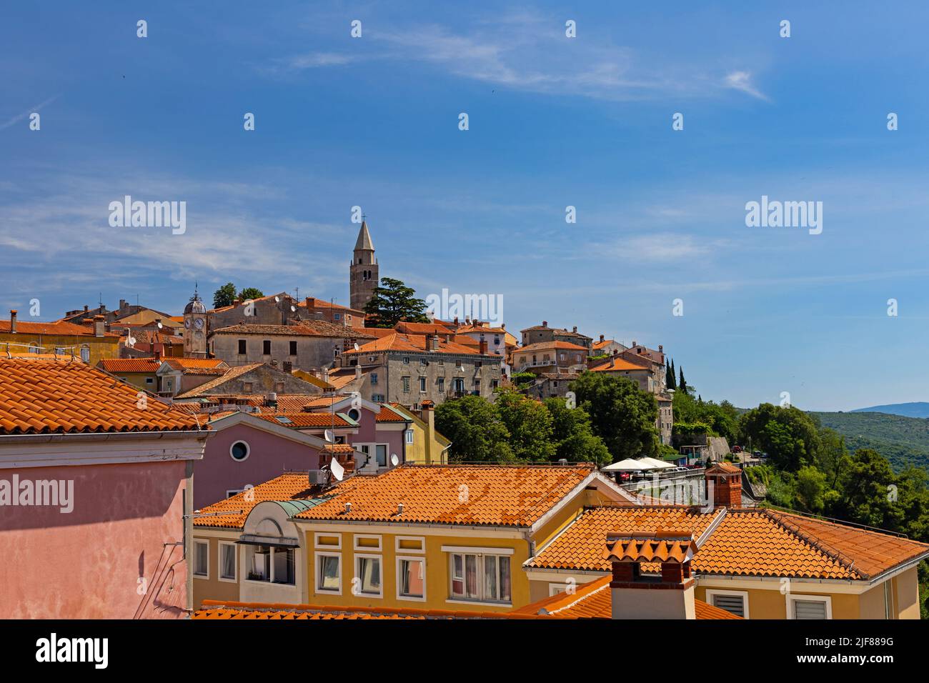 hill and old town of Labin Stock Photo