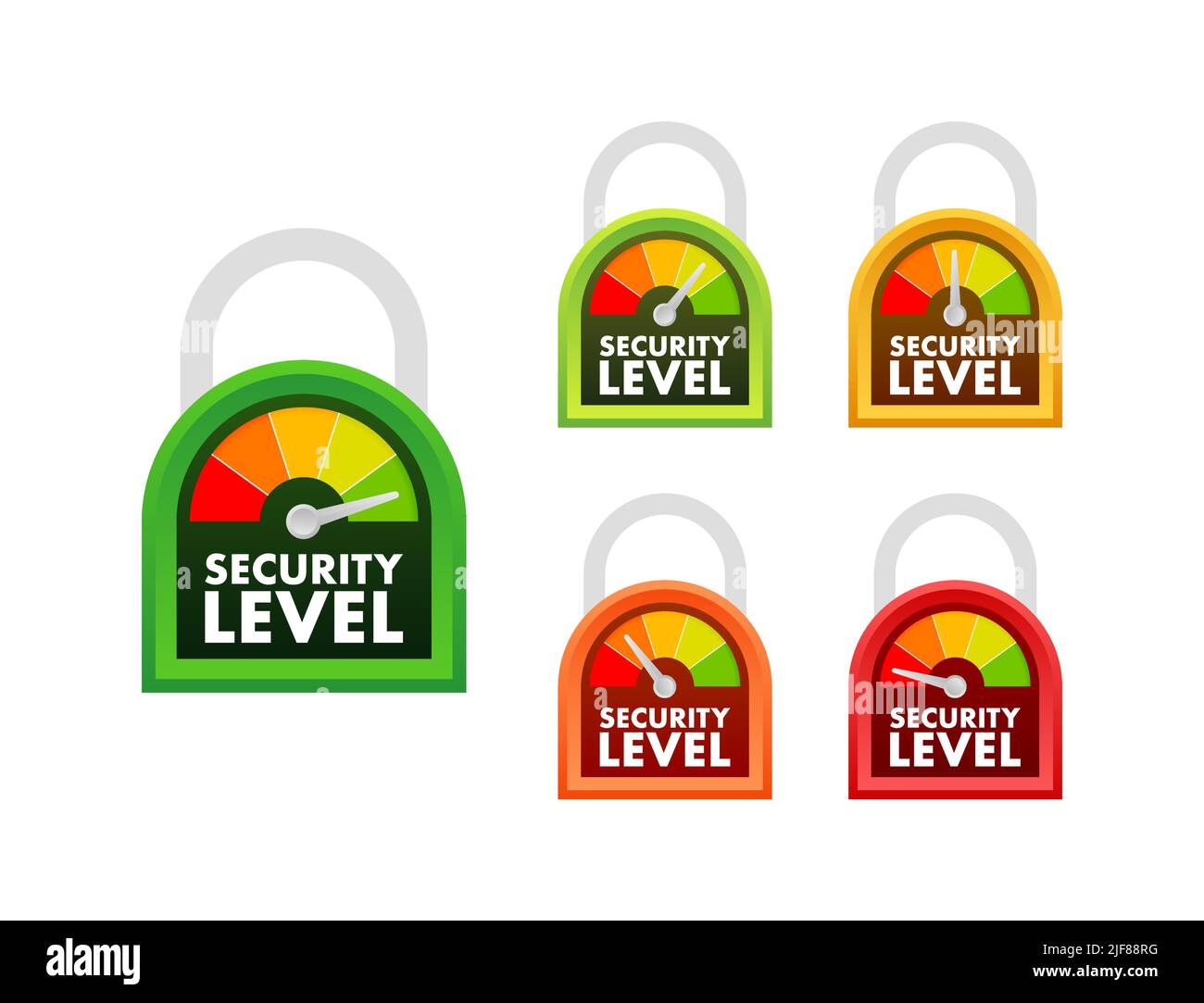 Security level speedometer. Cyber safety concept. Internet network security. Vector stock illustration Stock Vector