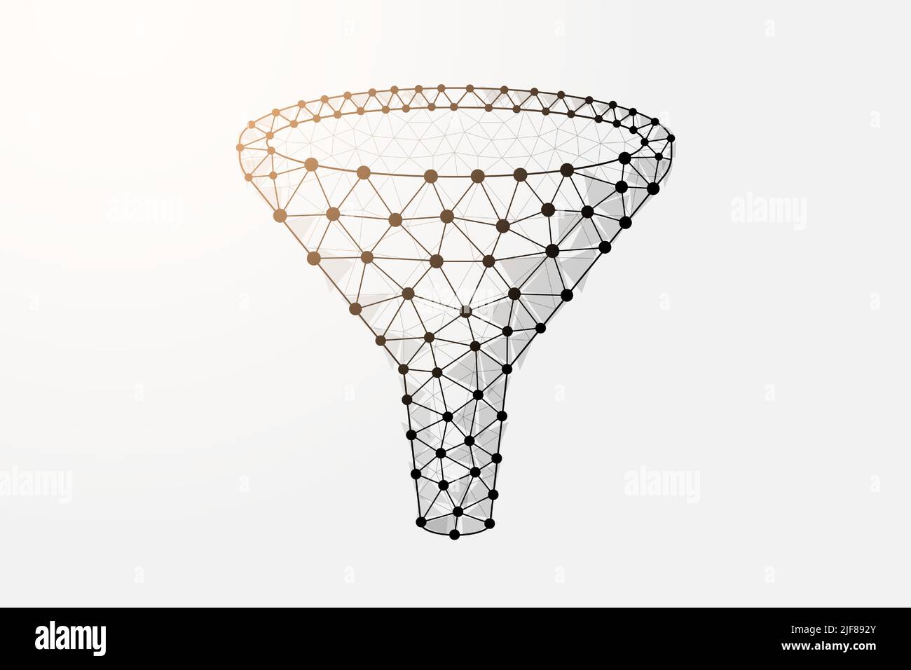 Funnel 3d low poly symbol with connected dots. Data filter, sale strategy, client flow design vector illustration. Big data polygonal wireframe Stock Vector