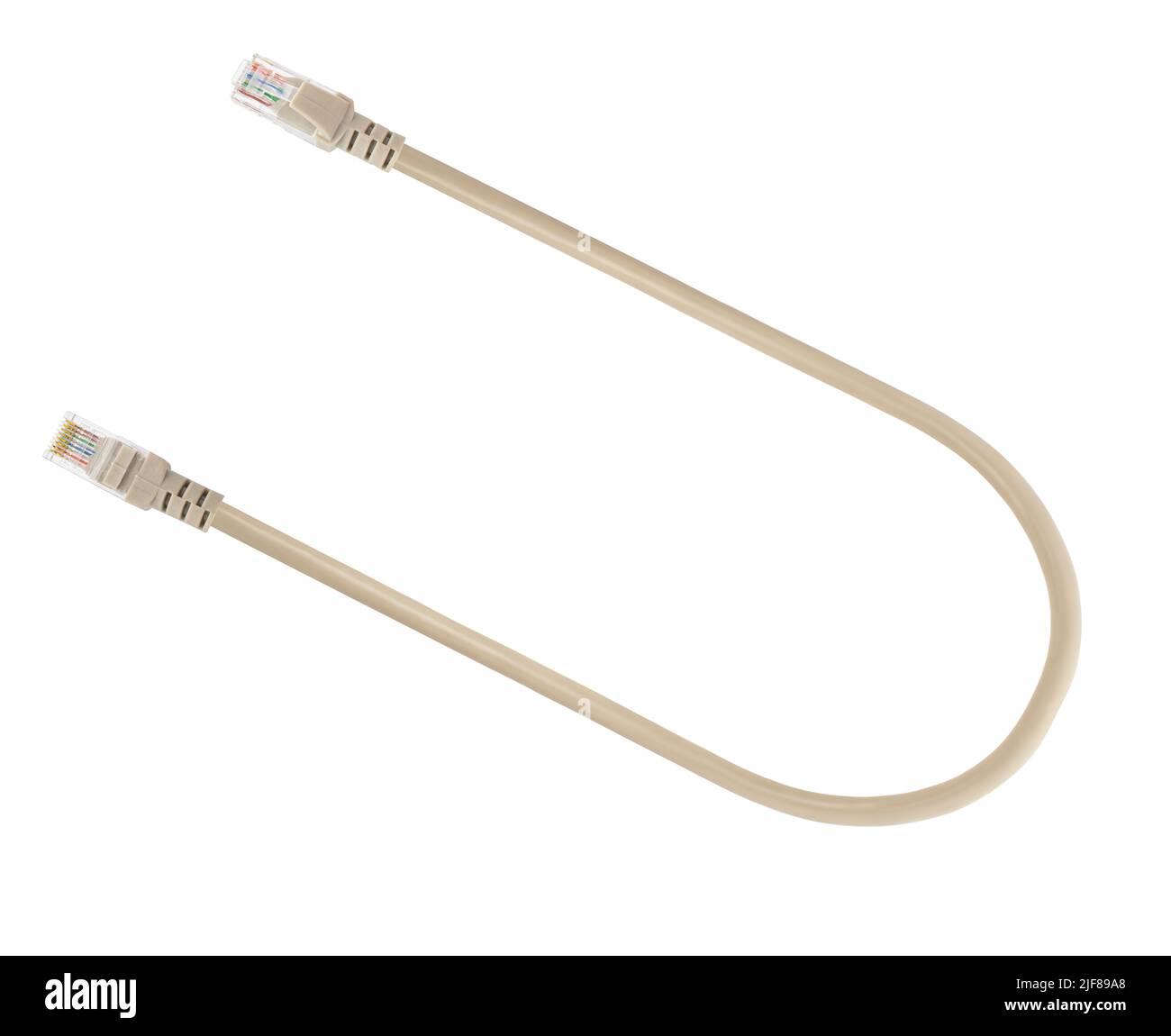 cable with RJ-45 connector, connector for wired internet connection on a white background Stock Photo