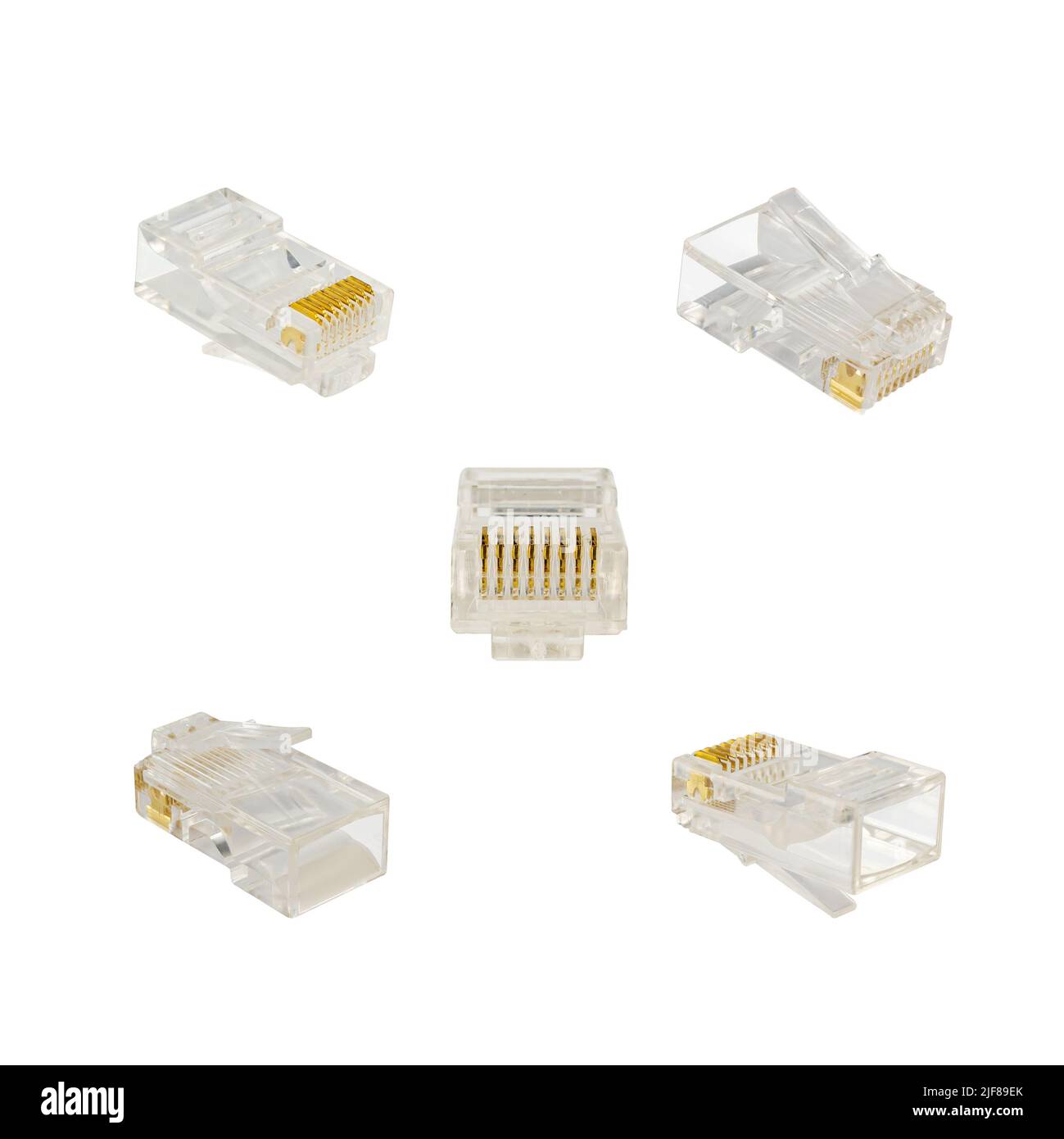cable with RJ-45 connector, connector for wired internet connection on a white background Stock Photo