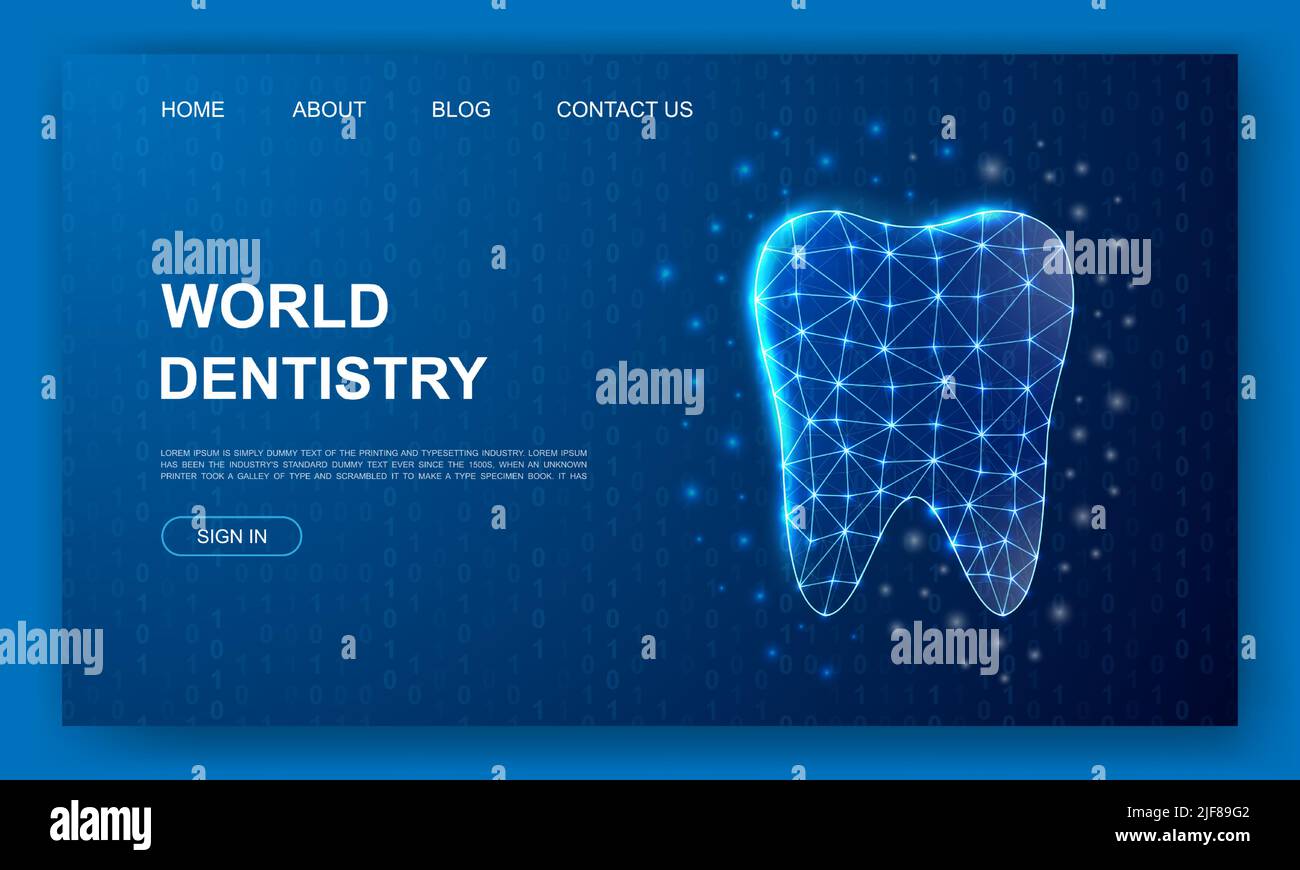Tooth 3d polygonal website template. Dentistry design illustration ...