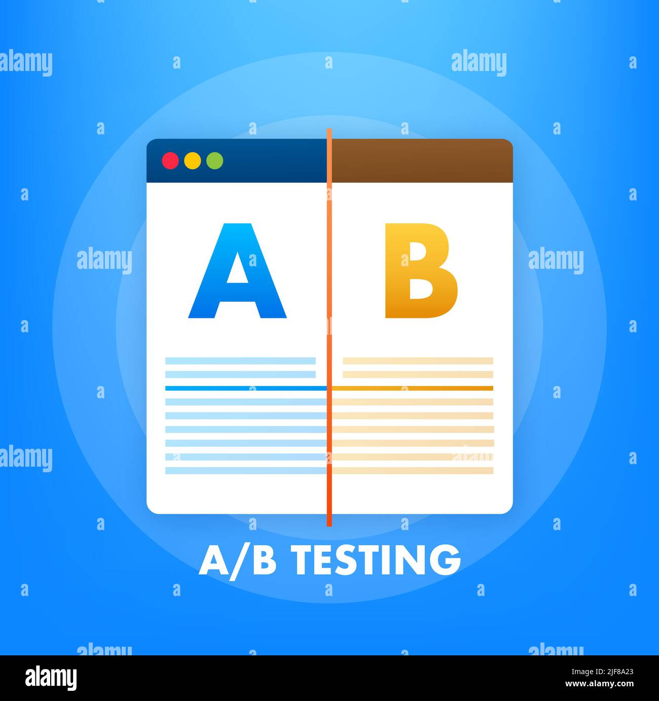 AB testing, split test. Bug Fixing, User Feedback. Homepage landing page template. Vector stock illustration. Stock Vector