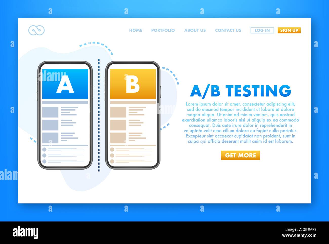 AB testing, split test. Bug Fixing, User Feedback. Homepage landing page template. Vector stock illustration. Stock Vector