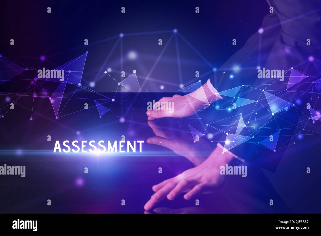 Businessman touching huge screen concept Stock Photo