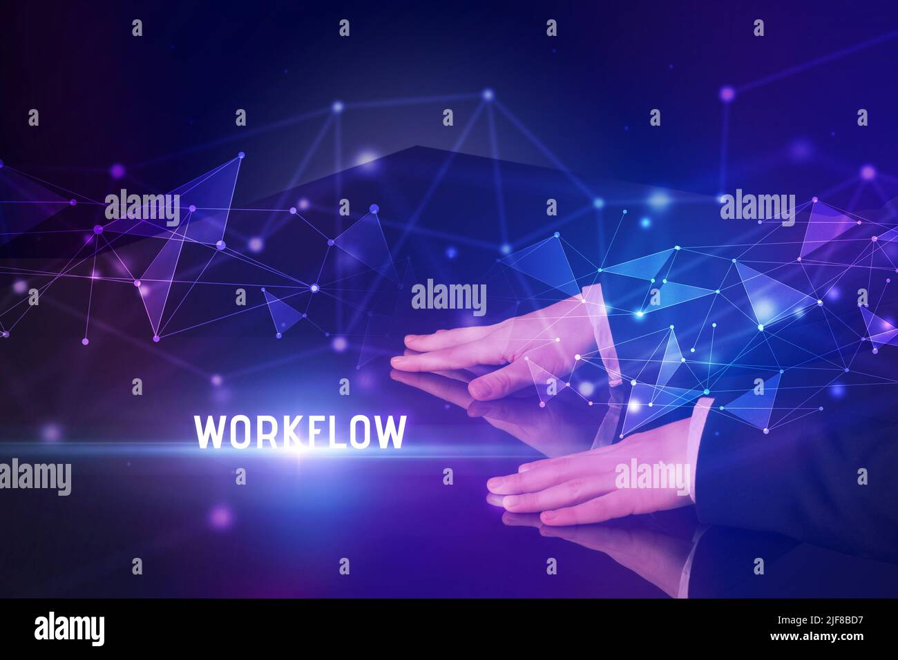 Businessman touching huge screen concept Stock Photo