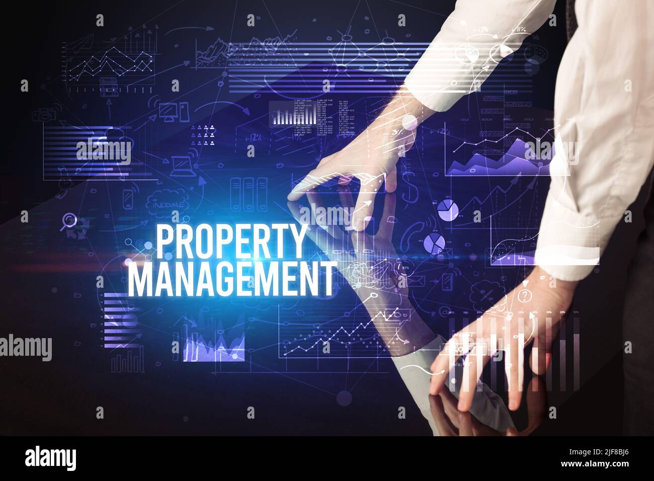 Businessman touching huge screen concept Stock Photo