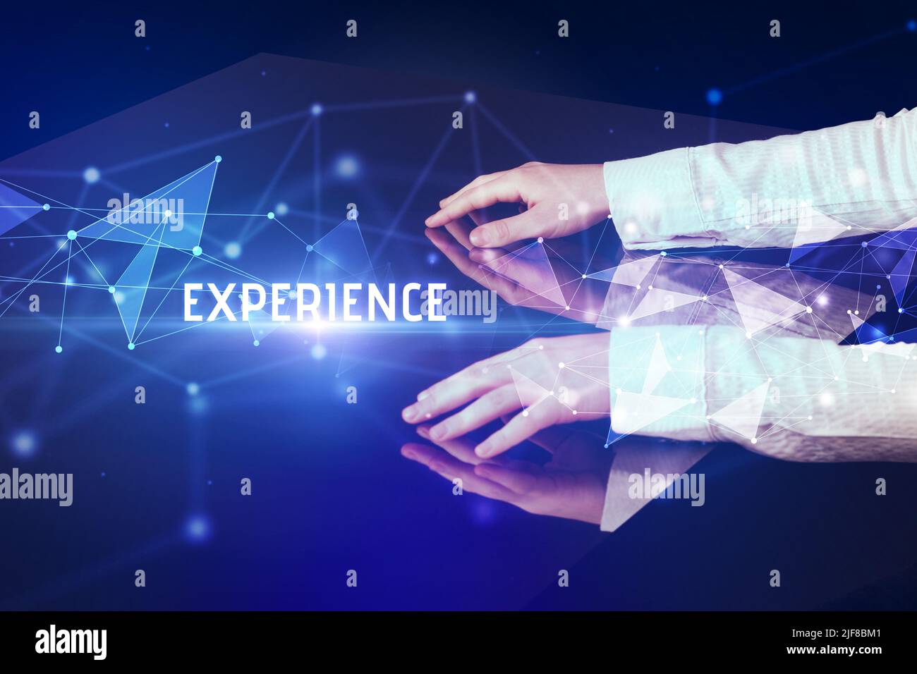 Businessman touching huge screen concept Stock Photo