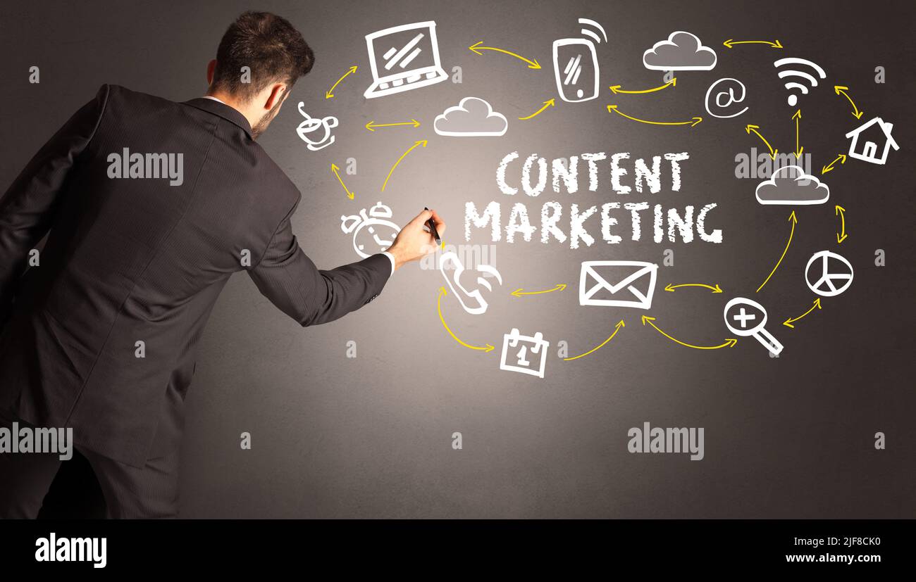 businessman drawing social media icons Stock Photo Alamy