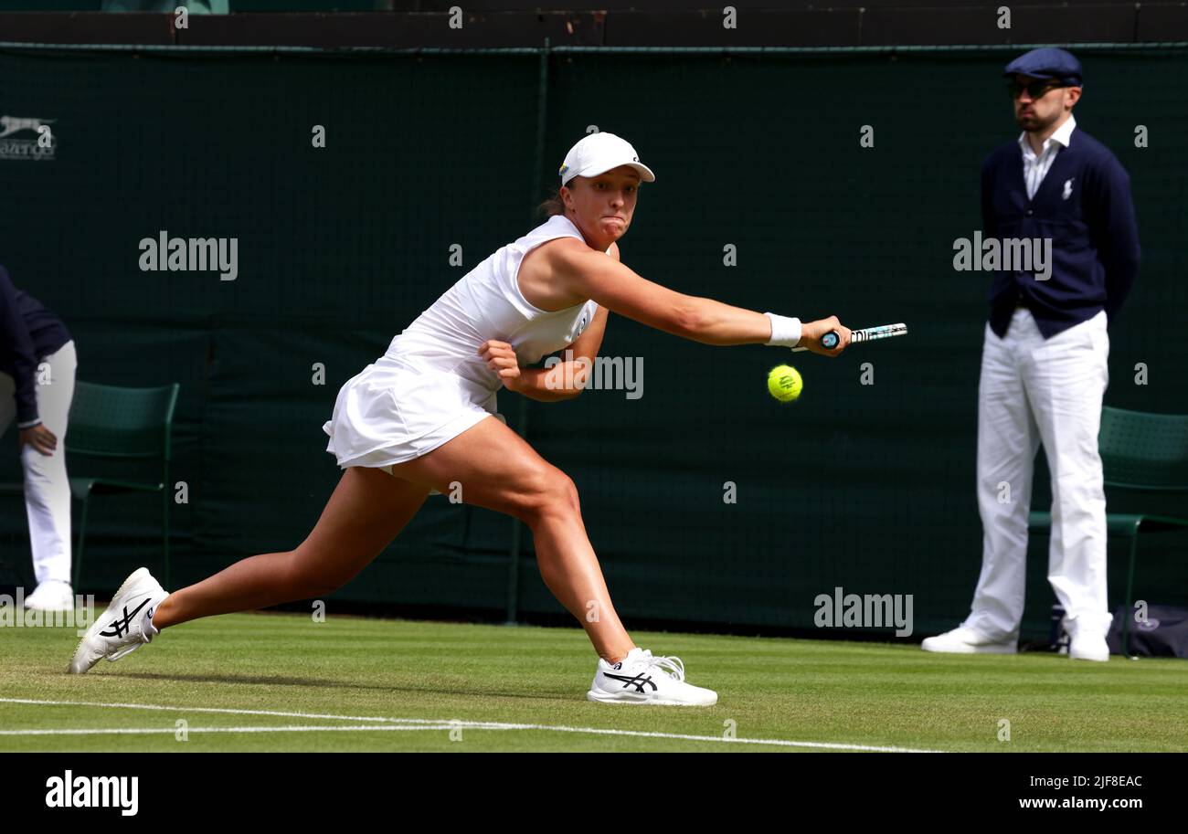 London, 30 June 2022 - London, 30 June 2022 - Number one seed Iga Swiatek during her second round match against Lesley Pattinama Kerkhove. Credit: Adam Stoltman/Alamy Live News Stock Photo